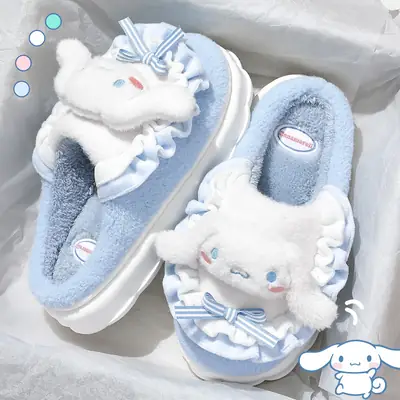 Sanrio plush cotton slippers women's winter warm indoor cotton slippers men's non-slip thick bottom shit feeling cotton slippers wholesale