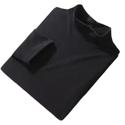 Men Velvet Half Turtleneck Warm T-Shirt Black Brown
