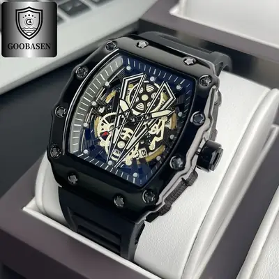 Guberson Skeleton Mechanical Men's Watch Gold Black