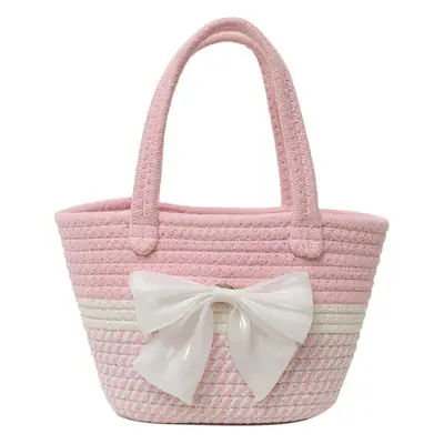 Women's Straw Bow Shoulder Bag Gray White