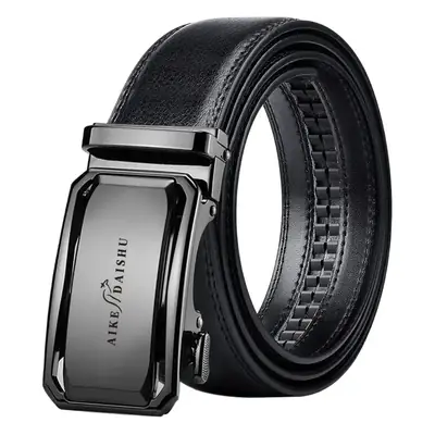Men's Black Leather Belt with Stainless Steel Buckle