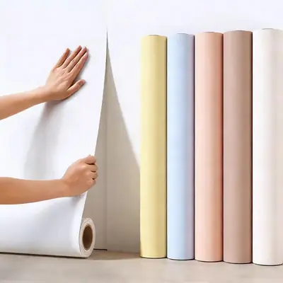 Putty White Non-Transparent Solid Color Self-Adhesive Wallpaper for Student Dormitory Rental Room Wall Background Waterproof and Moisture-Proof