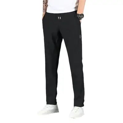 Men's Black Ice Silk Sports Pants, Quick Dry, Loose Fit, Summer