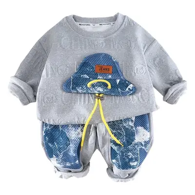Boys Sweatshirt White Crewneck T-Shirt Autumn Korean Style