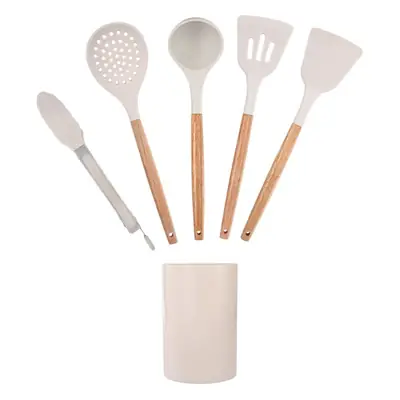 White wooden handle silicone 5-piece spatula Spoon soup spoon household cooking shovel non-stick pan food supplement kitchenware suit