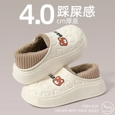 Women Winter Black Plush Slippers Non Slip