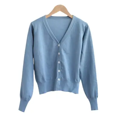 Women's Beige V-Neck Knit Cardigan Single Breasted