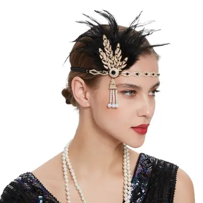 1920s Vintage Feather Headband for Women Wedding Hair Accessories