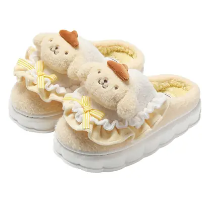 Sanrio Plush Bow Slippers Women Winter Warm Indoor