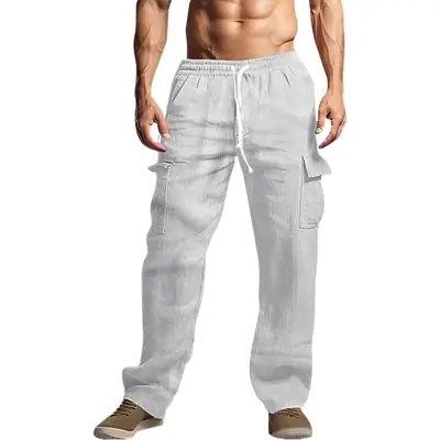 Men's Black Loose-Fitting Casual Pants with Drawstring Waist