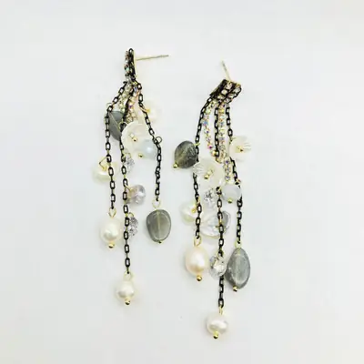 Natural Pearl Long Tassel Earrings for Women