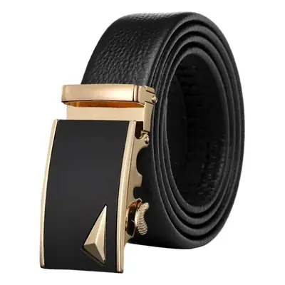 Men's Black Cowhide Belt with Gold Buckle