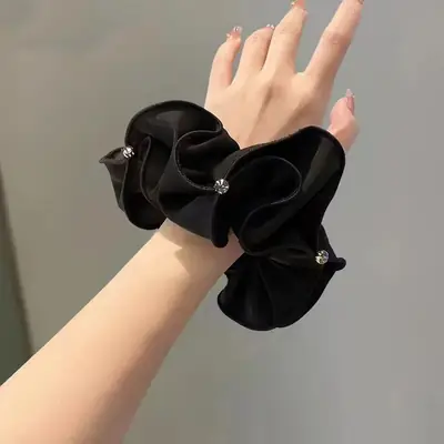 Black Rhinestone Hair Scrunchie with Gold Clasp