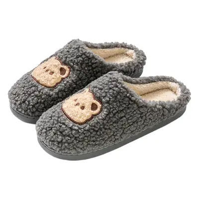 Men Winter Wool Slippers Grey Anti-Slip Warm