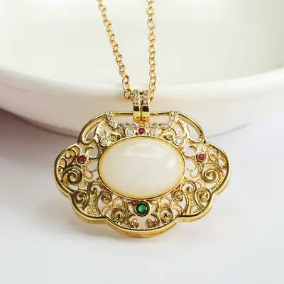 Guan Yu Jade Pendant Necklace White Hetian Jade Ruyi Ornament