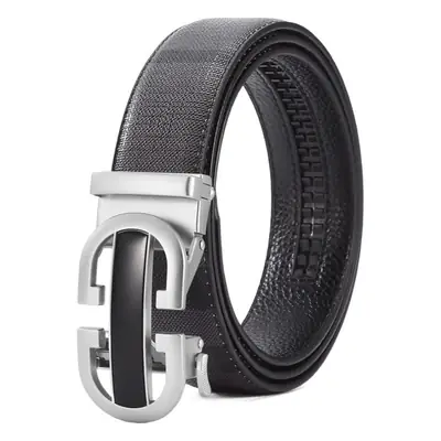 New Men's Black Leather Belt with Silver Buckle