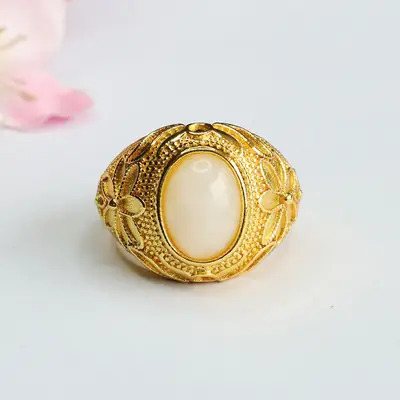 Guan Yu Hetian Jade White Ring for Men Women