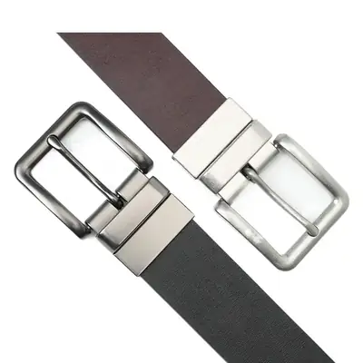 New Men's Brown Leather Belt with Silver Buckle