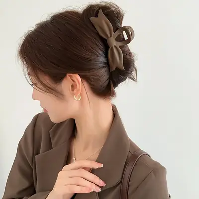 Brown Bow Clip Hairpin for Women Large Size