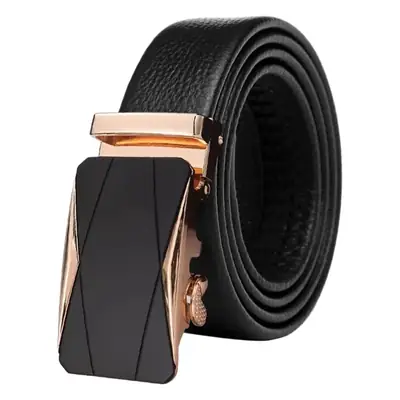 Men's Black Leather Belt with Rose Gold Buckle