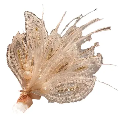White Feather Pearl Clip Hairpin for Girls