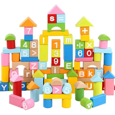 100 Colorful Wooden Building Blocks for Kids Educational Toy