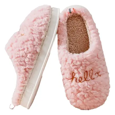 Hello Embroidered Plush Cotton Winter Slippers