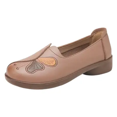 Mom's Shoes Genuine Leather Flat Shoes for Elderly