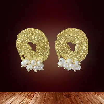 Gold Plated Pearl Moon Earrings for Women
