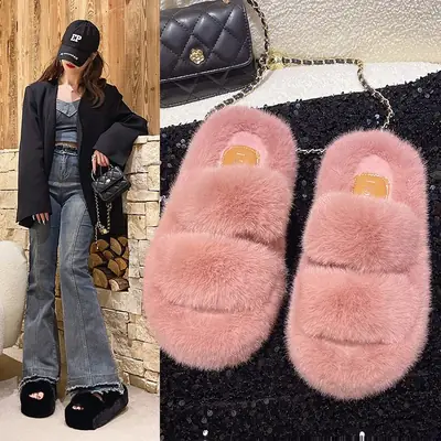 Women's thick-soled high-grade plush casual all-match cotton slippers