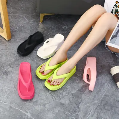 Wedge slippers for women ins popular candy color flip flops 2023 Summer new European and American fashion beach sandals