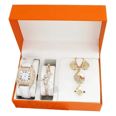 Women's Red Crystal Watch & Necklace Set