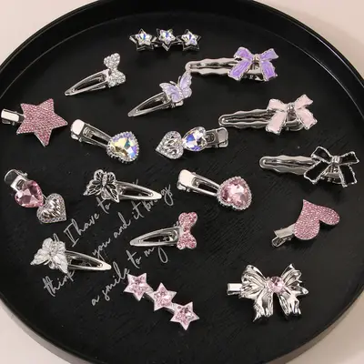 Pink Heart Star Metal Hairpin Sweet Cool Girly Style Y2K Bangs Side Clip New Hairpin Hair Accessories