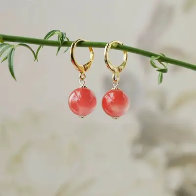 Natural South Red Agate Earrings Gold Plated