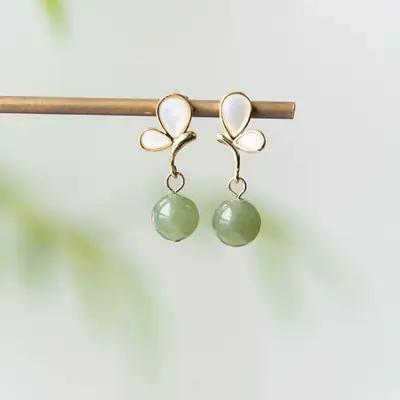 Elegant Green Jade Butterfly Earrings for Women