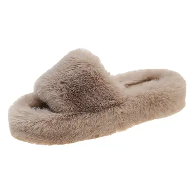 4cm Thick-Soled Furry Slippers for Women, Suitable for Outdoor Wear, New Autumn/Winter 2025 Model, Open-Toe Plush Cotton Slippers for Women