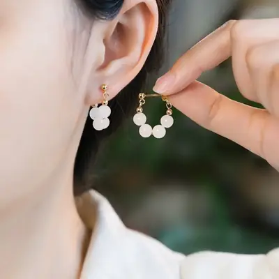 White Jade Earrings for Women S925 Silver