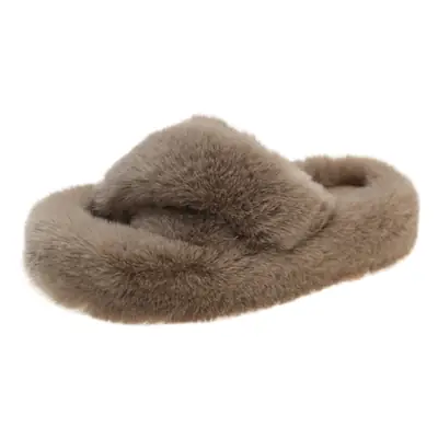 4cm Export Cross-Tied Furry Slippers for Women, Suitable for Outdoor Wear, 2025 Autumn and Winter New Style Home Cotton Slippers, Indoor Plush Slippers