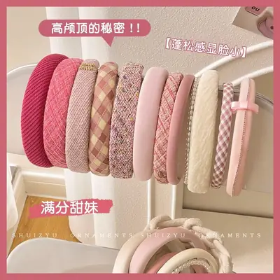 Pink Plaid Hair Hoop for Girls Women's Headband 2024