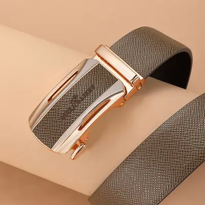 Men's Genuine Leather Belt with Gold Plated Buckle