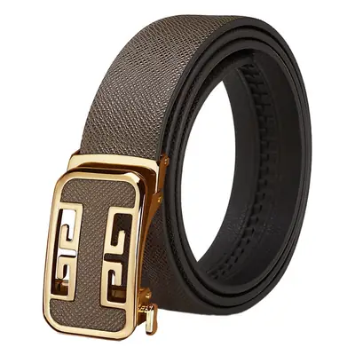 Men's Automatic Buckle Cowhide Belt with Gold Plated Design