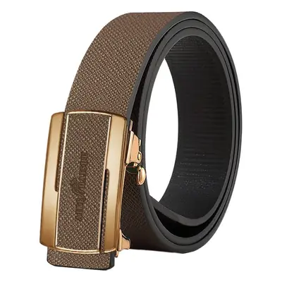 Men's Genuine Leather Belt with Automatic Buckle & Gold Plated Clasp