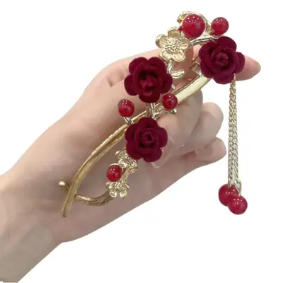 Gold Plated Blue Pearl Hair Clip for Women