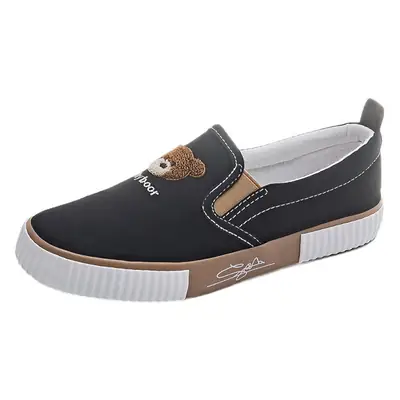 Work practice low-top elastic band slip-on women's shoes all-match breathable slip-on bear black canvas shoes