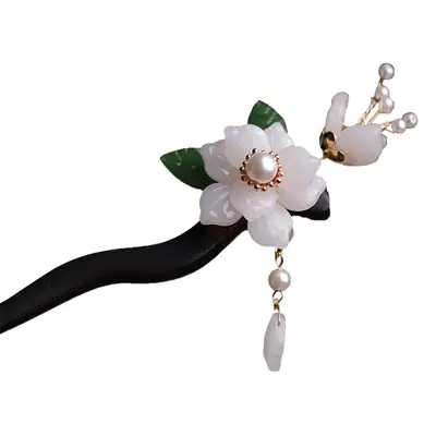 Wooden Hairpin with Cherry Embroidery for Women
