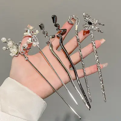 New Chinese Hairpin with Pearl Drop & Metal Spike