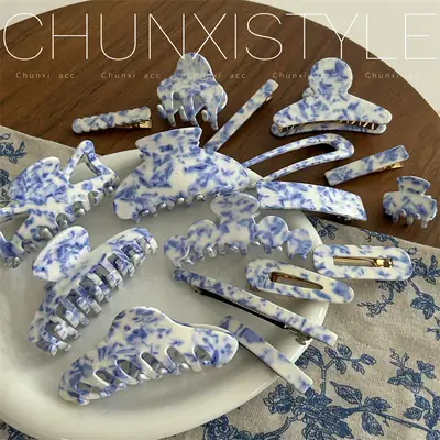 Retro Blue & White Hair Clip Shark Medium Size