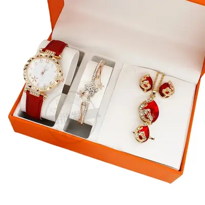 High-End Jewelry Set for Women with Blue Stones & Blue Watch