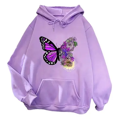 Pink Butterfly Hooded Fleece Sweatshirt Women