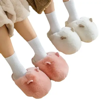 Women Winter Plush Slippers White Cartoon Design